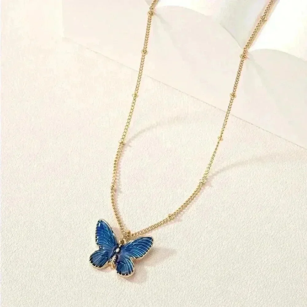 ⚠️Clearance Blue And Gold Butterfly Necklace - Picture 2 of 4